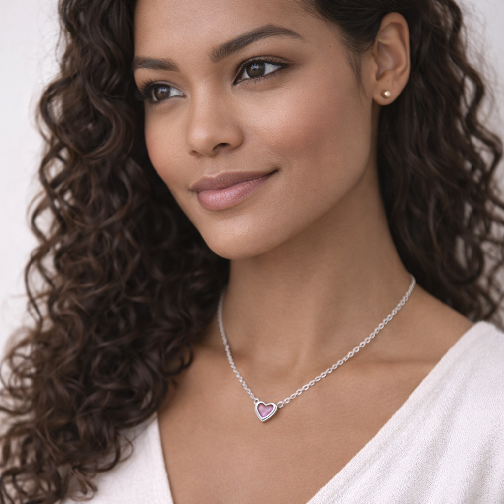 Pink Heart Necklace Sterling Silver 925