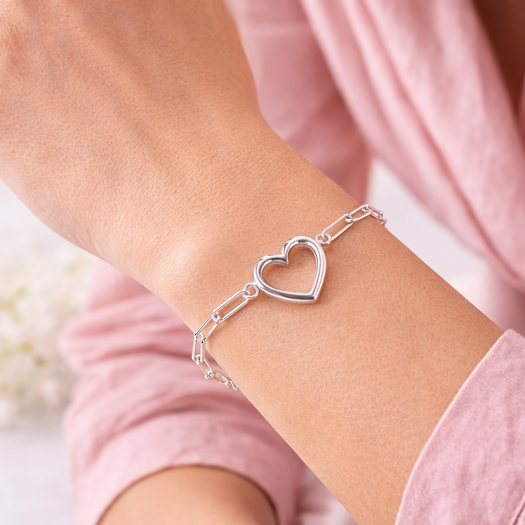 Open Heart Bracelet Sterling Silver 925 - up to 8”