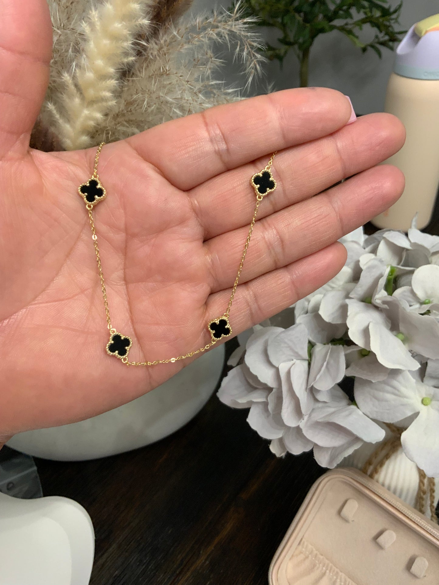 Onix Clover Necklace Sterling Silver 925 (gold)