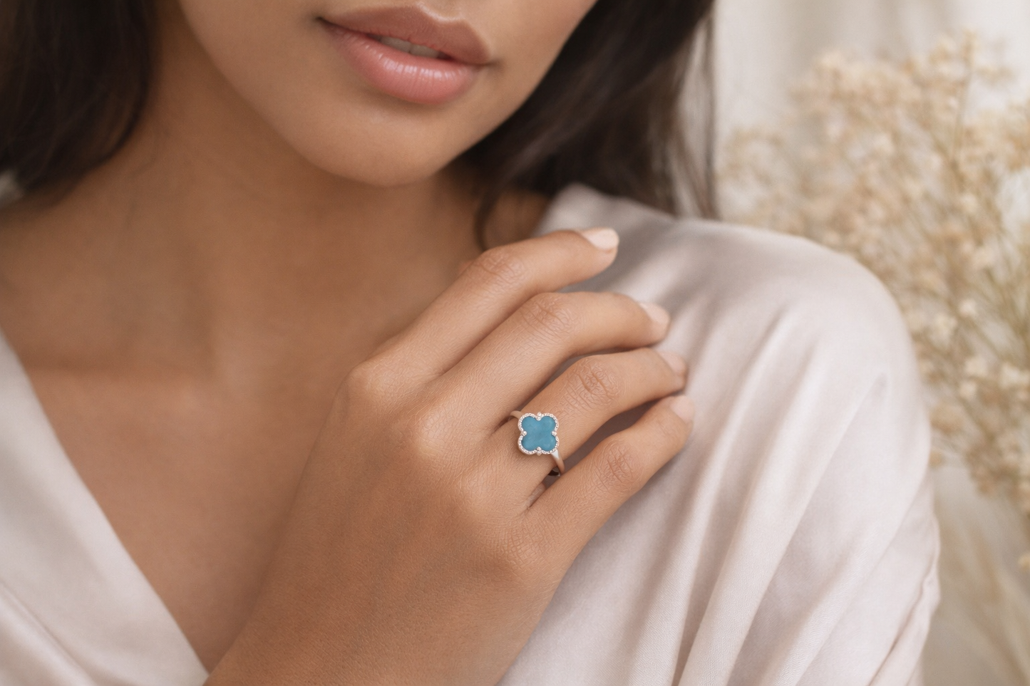 Small Blue Clover Ring 925 Sterling Silver - 10mm