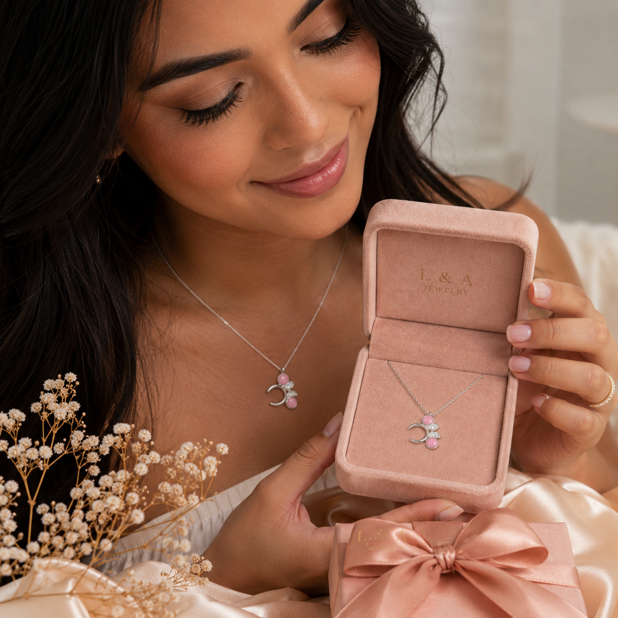 Pink Bow Necklace 925 Sterling Silver- 16mm