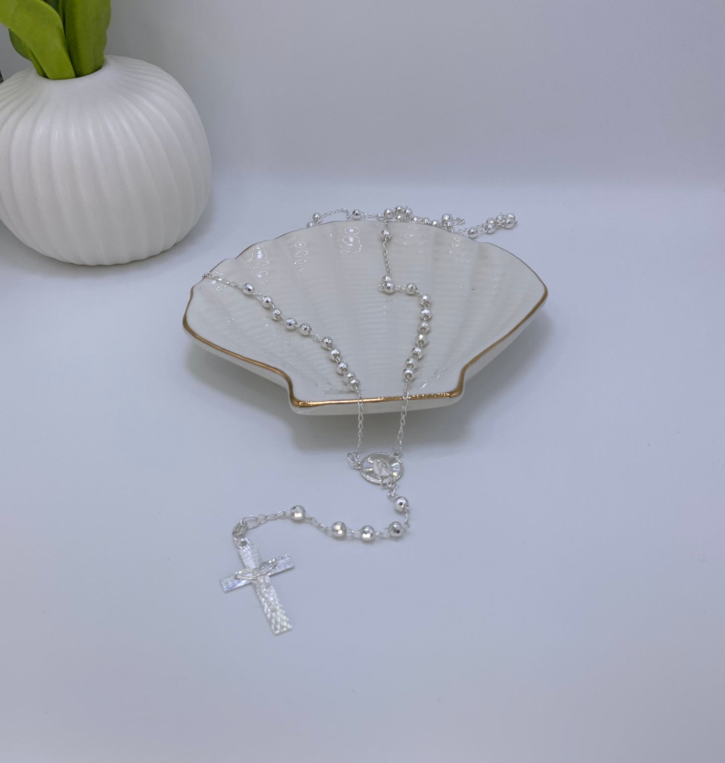 Rosary Necklace Religious-Virgin Medal -Sterling Silver 925 24”