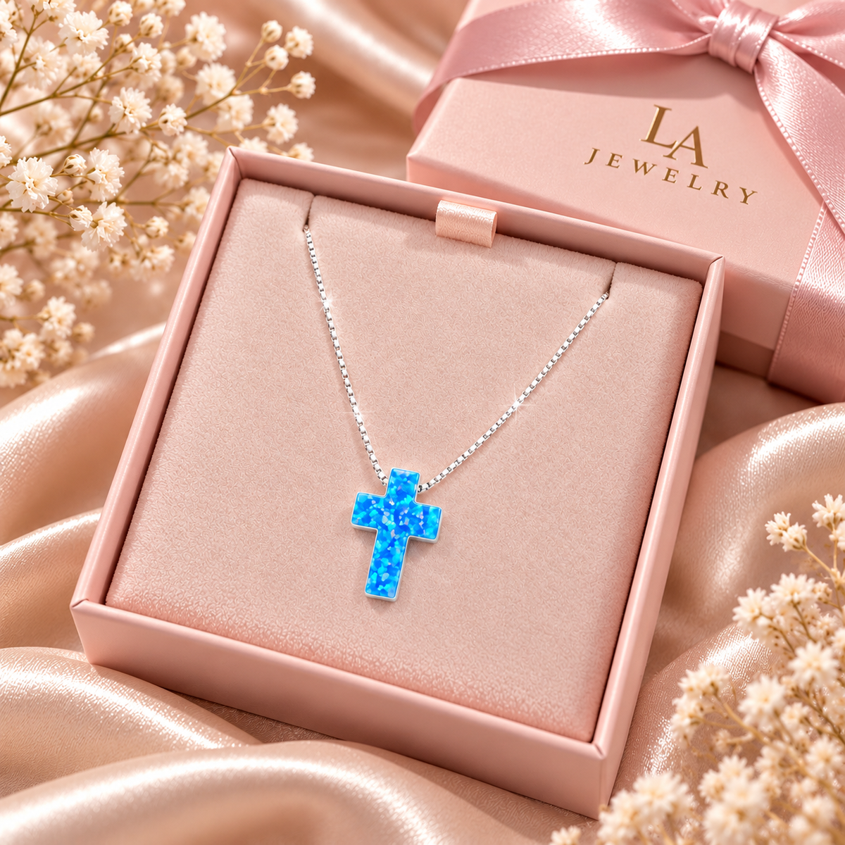 Bella Opal Cross | 925 Sterling Silver-18” - 11mm