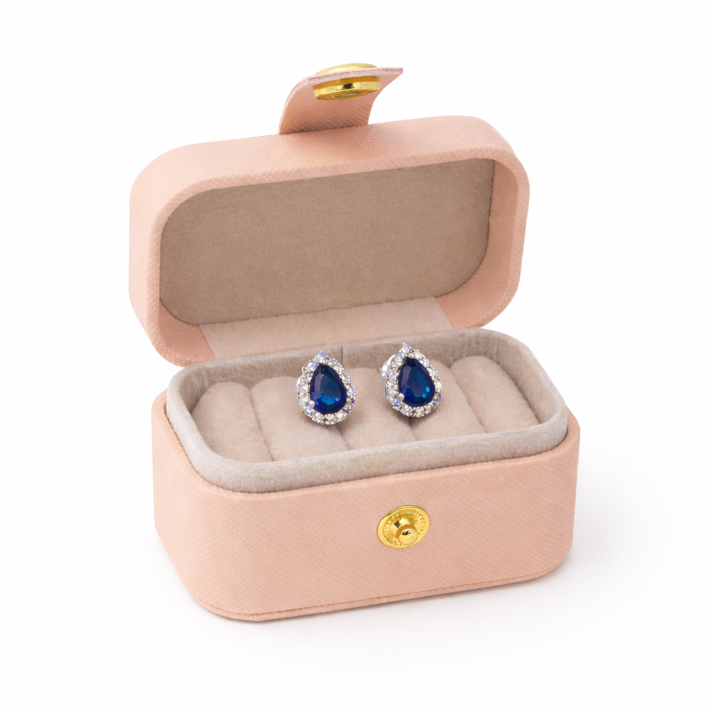 Sapphire Halo Stud Earrings Sterling Silver 925