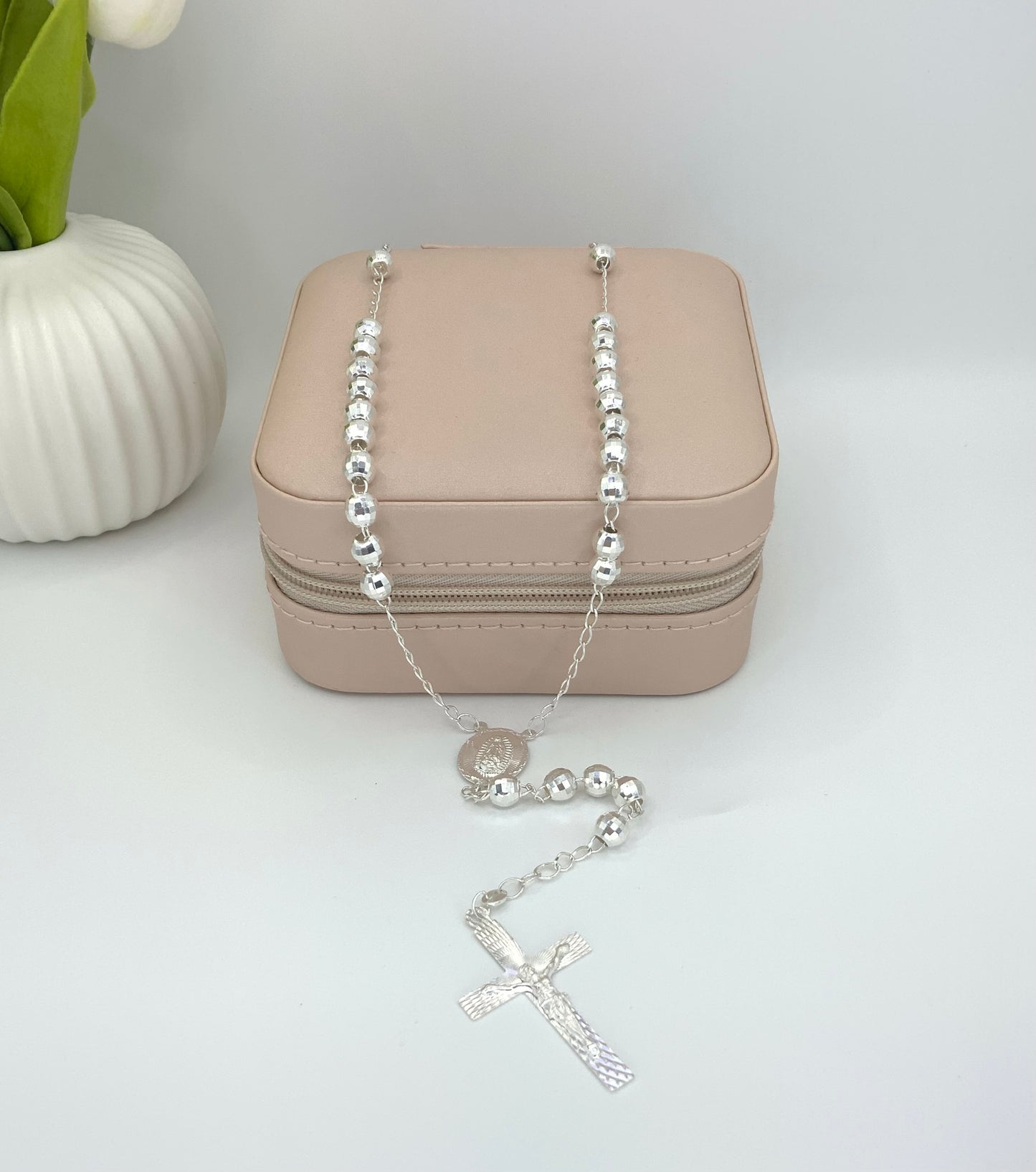 Rosary Necklace Religious Virgin Medal Sterling Silver 925 22’