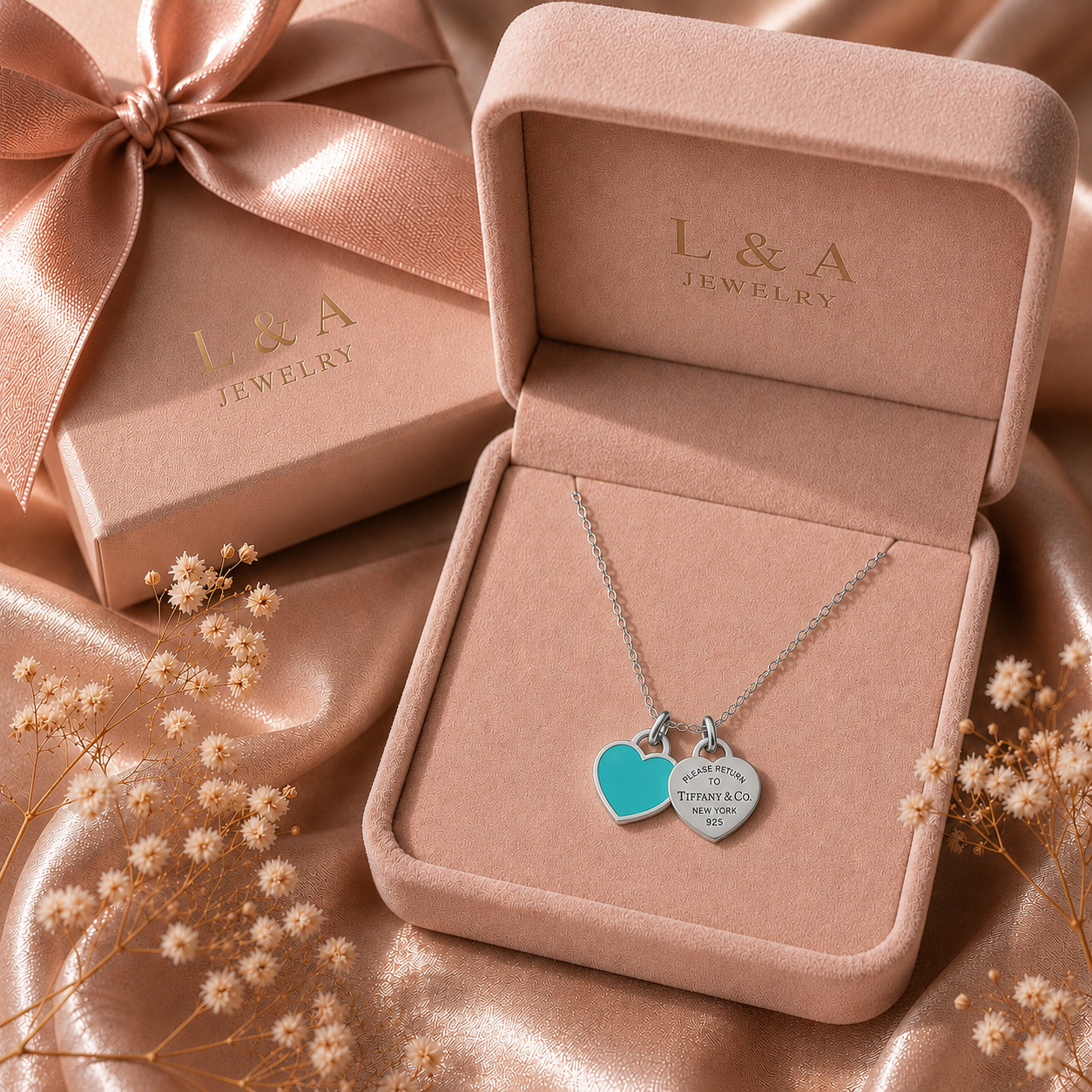 Twin Hearts Necklace – Turquoise 925 Sterling Silver-11mm