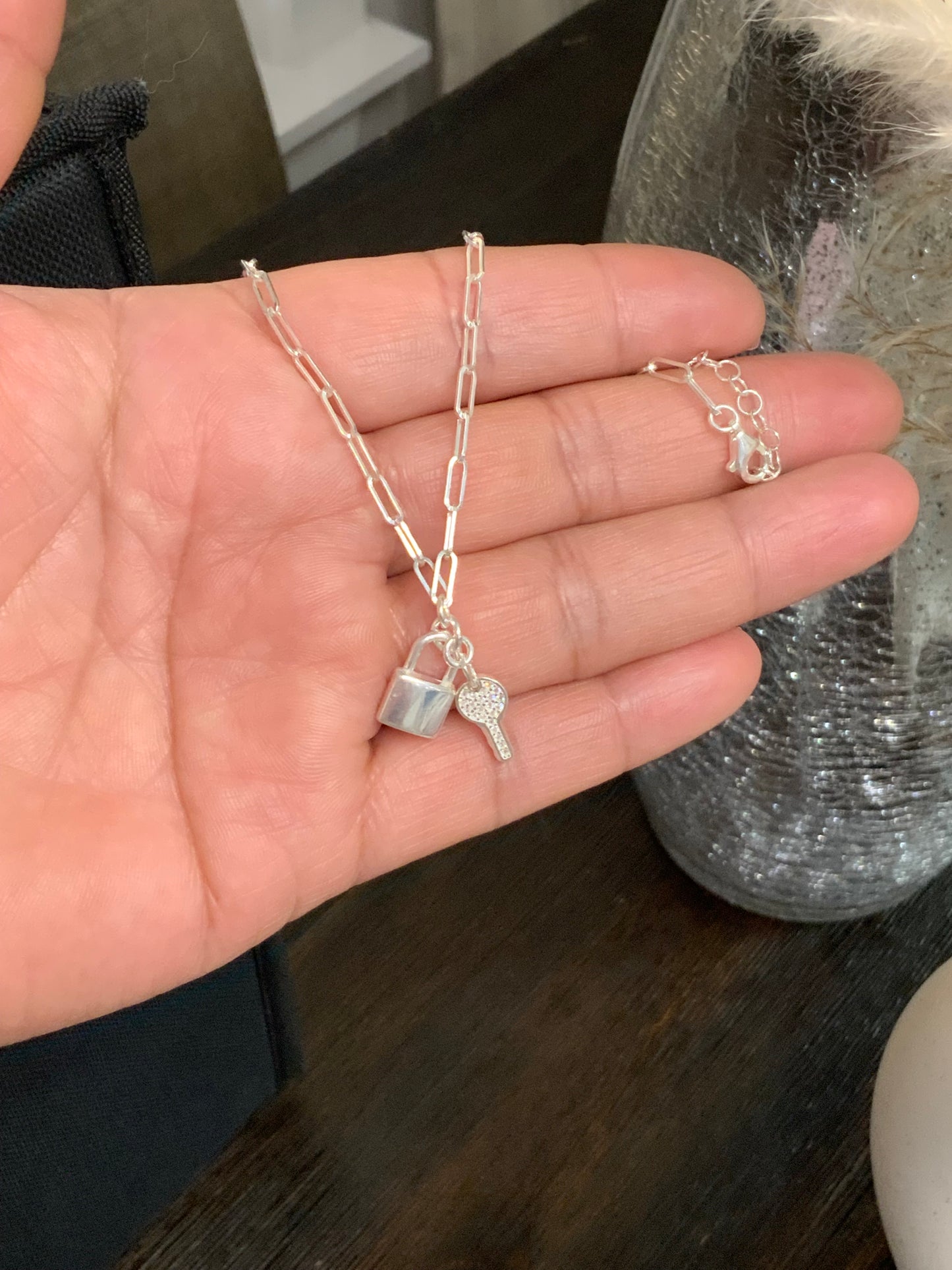 Padlock & key Necklace Sterling Silver 925 18”