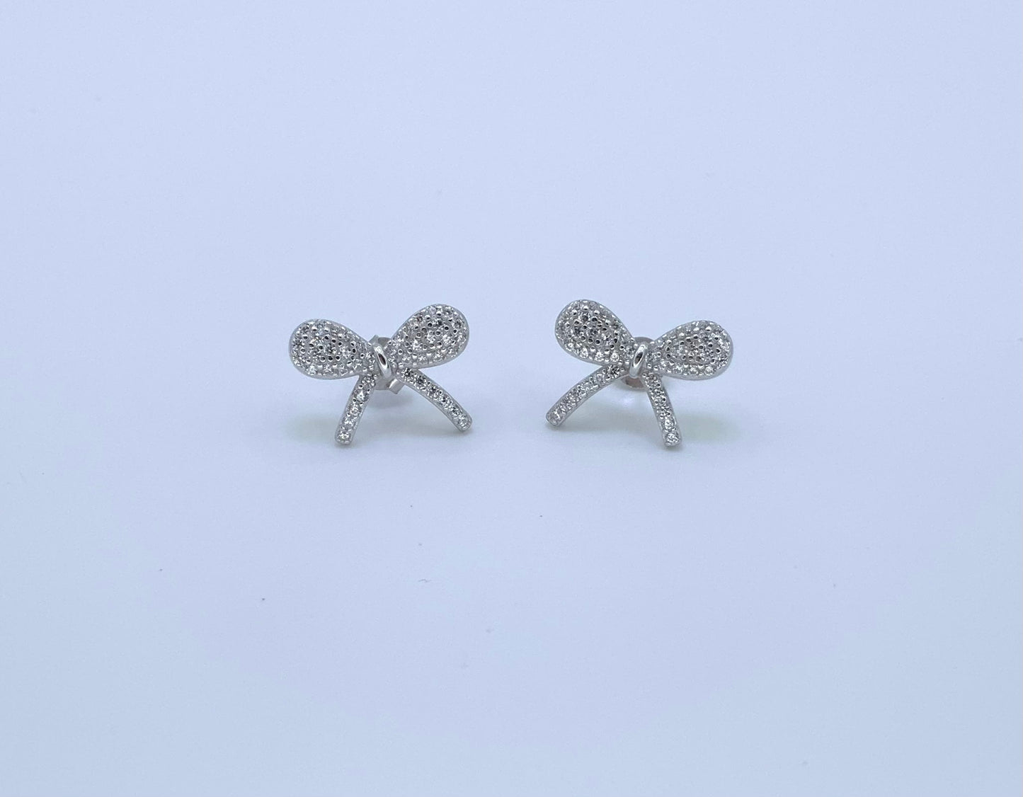 Bow Stud Earring W/Zc Sterling Silver 925