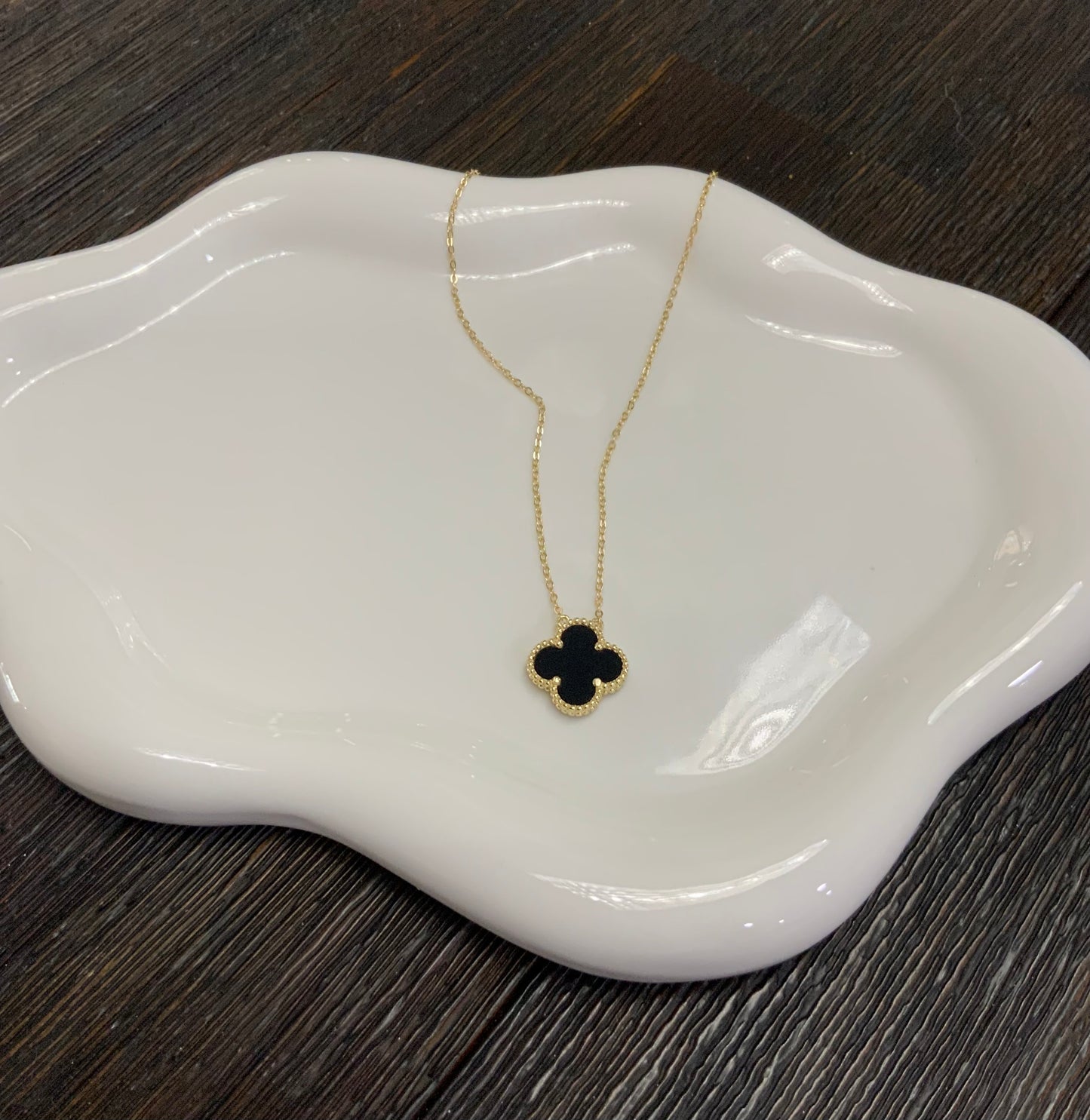 Onyx Clover Necklace Sterling Silver 925