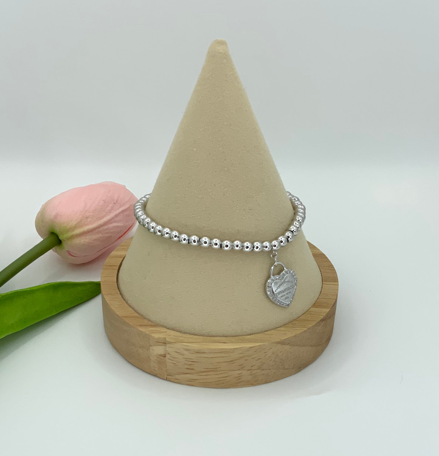 Heart Bracelet Beaded Sterling Silver 925