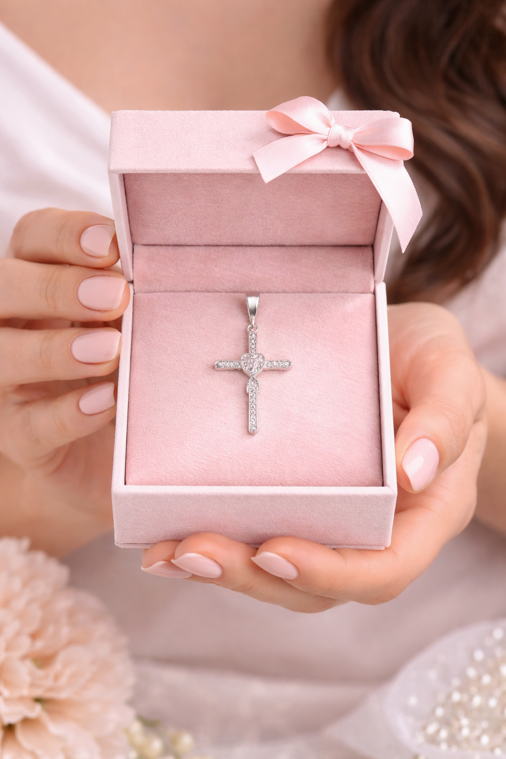 Amara Heart Cross Pendant – Sterling Silver 925- 1.4”