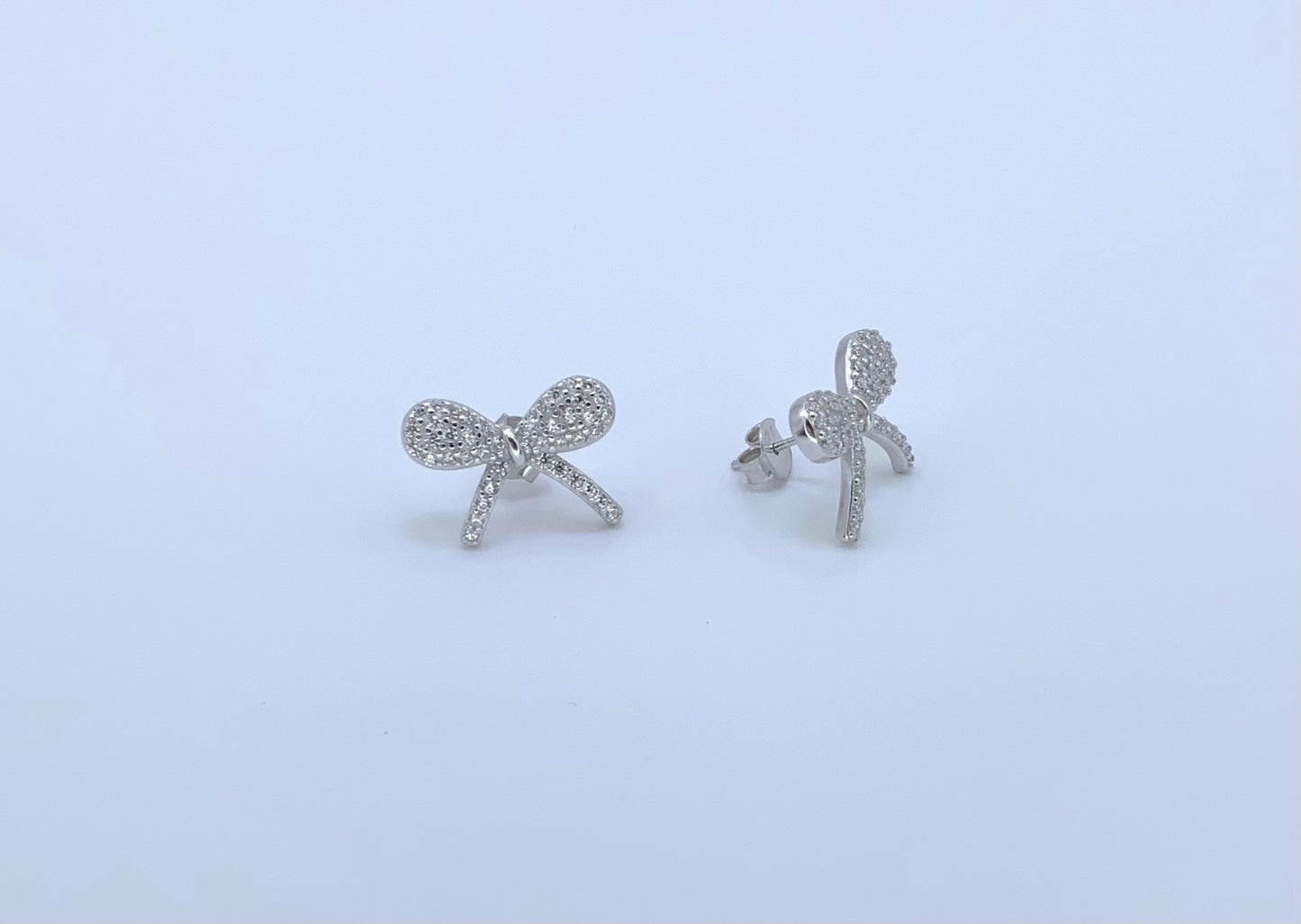 Bow Stud Earring W/Zc Sterling Silver 925