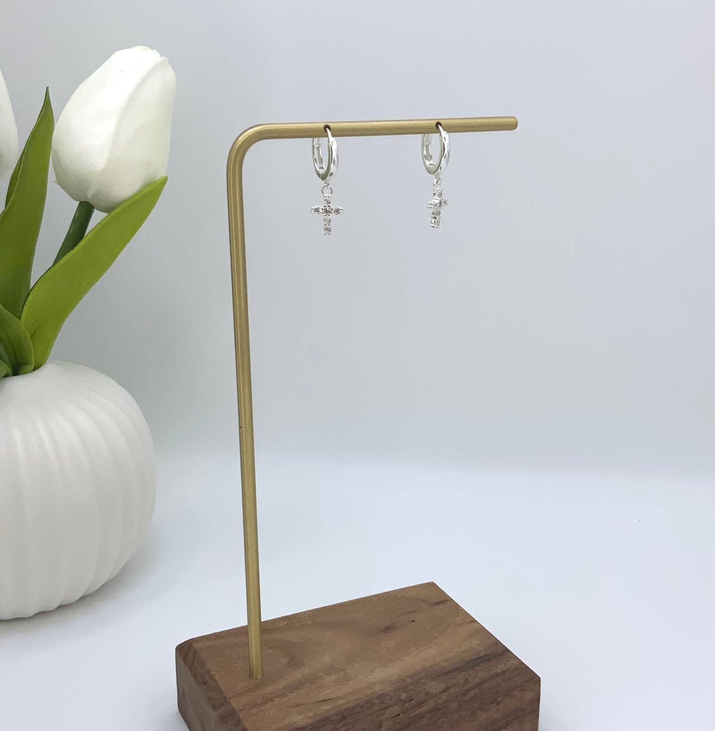 Cross Hoops Earring With Zc Sterling Silver 925