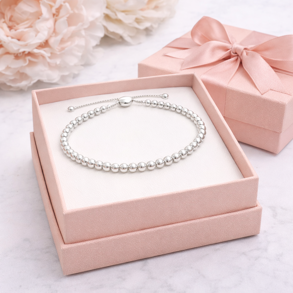 Beaded Adjustable Bracelet Sterling Silver 925