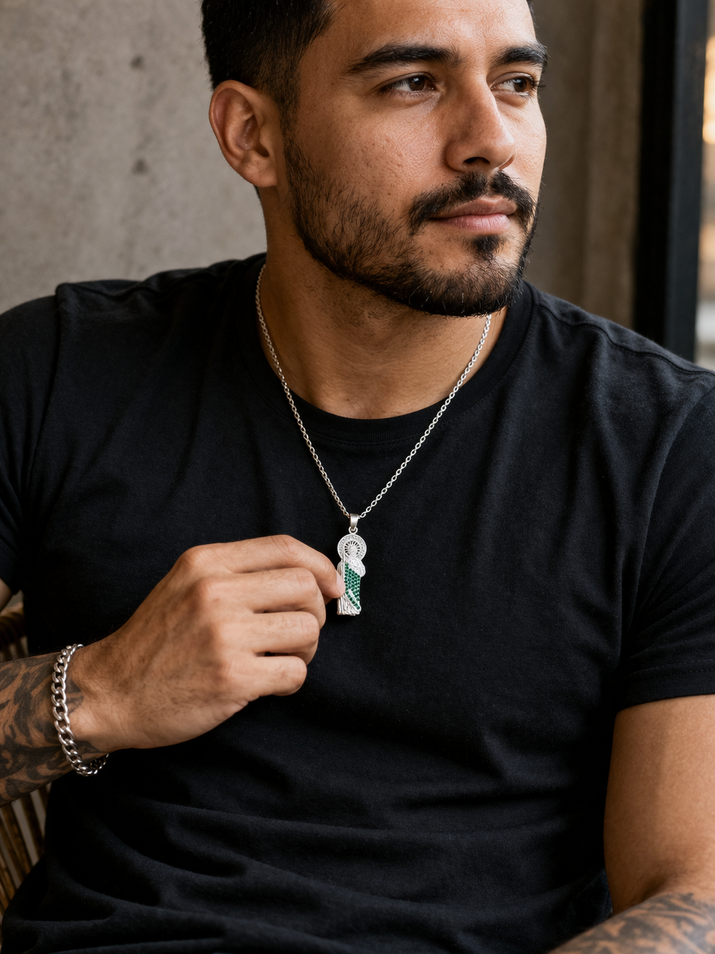 Saint Jude Pendant with Zc - Sterling Silver 925- 1.45”