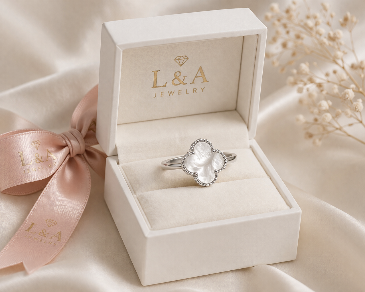 Mother Pearl Clover Ring 925 Sterling Silver-13mm