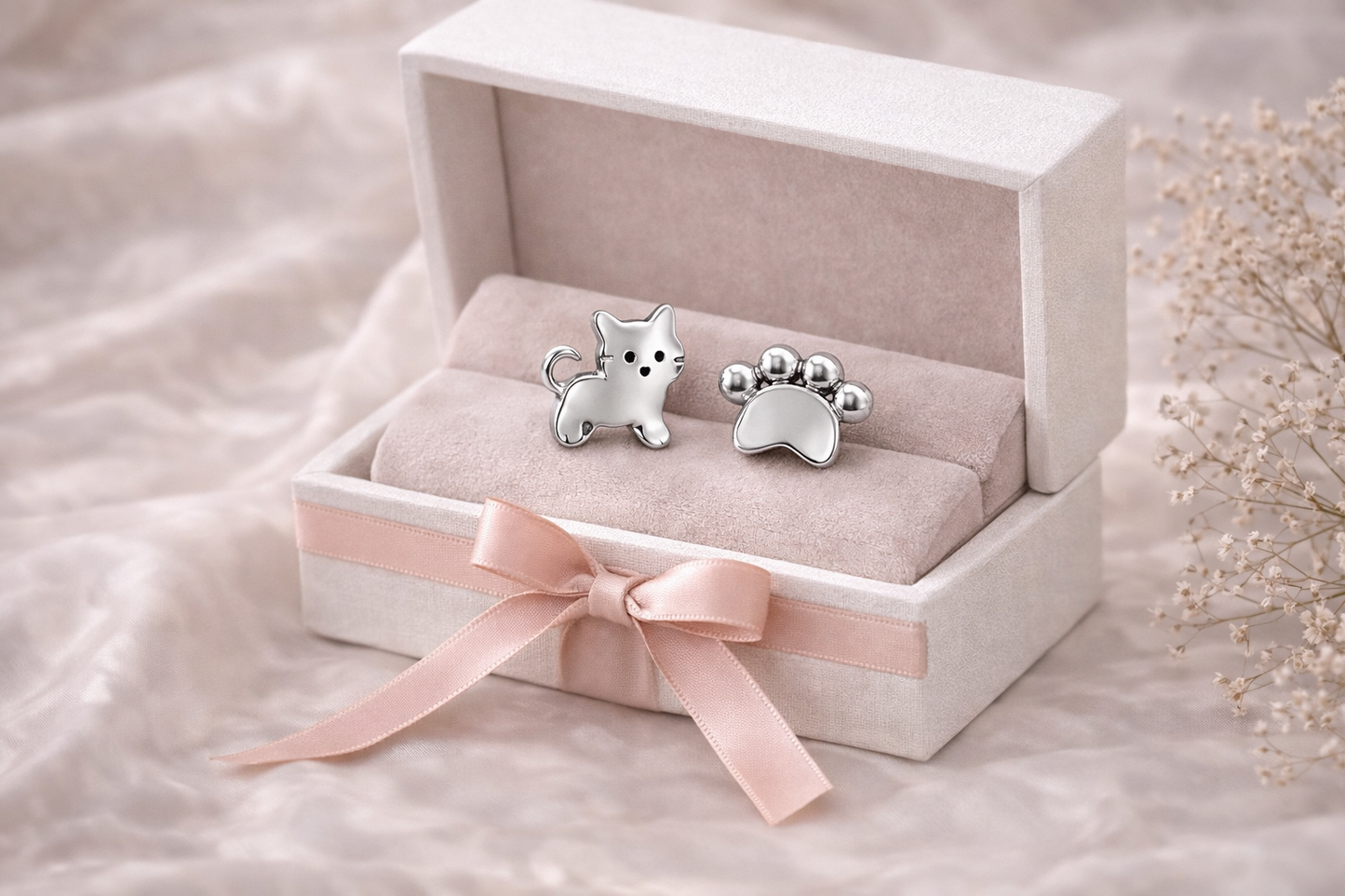 Sweet Kitty Stud Earrings Sterling Silver 925