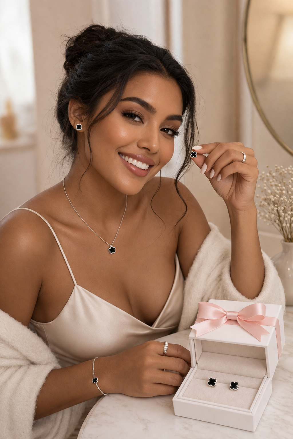 Trebol Stud Earring with Zirconia 925 Sterling Silver