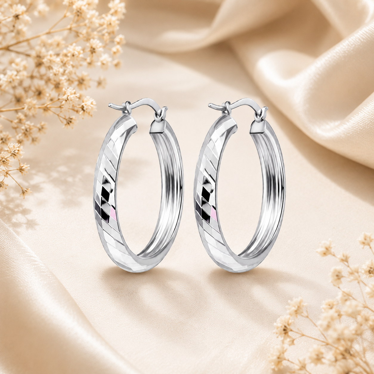 Nova Hoops – Diamond Cut 925 Sterling Silver -25 mm