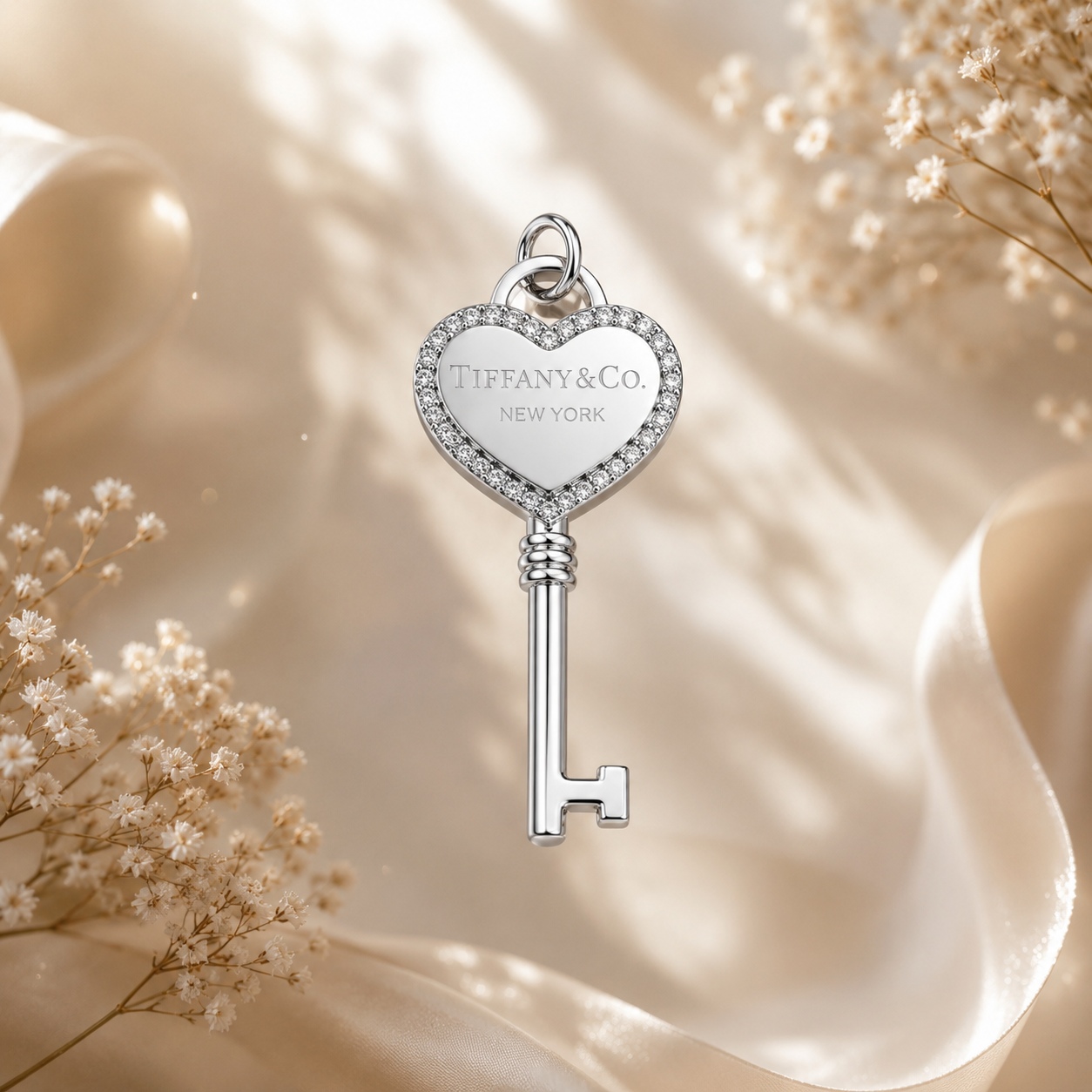 Fanny Heart Key Pendant with CZ Sterling Silver 925 -40mm