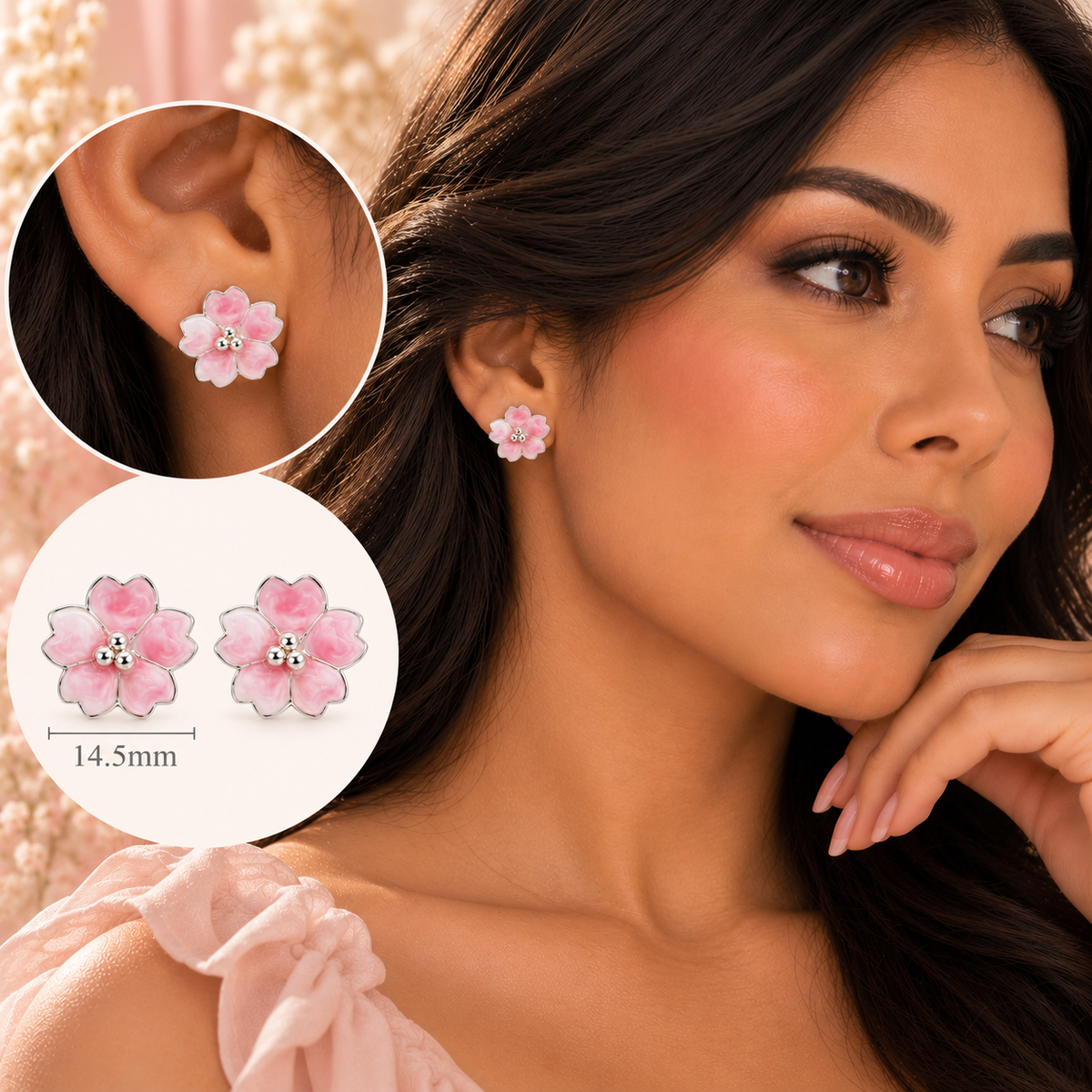 Pink Blossom Stud Earring | 925 Sterling Silver - 14.5mm