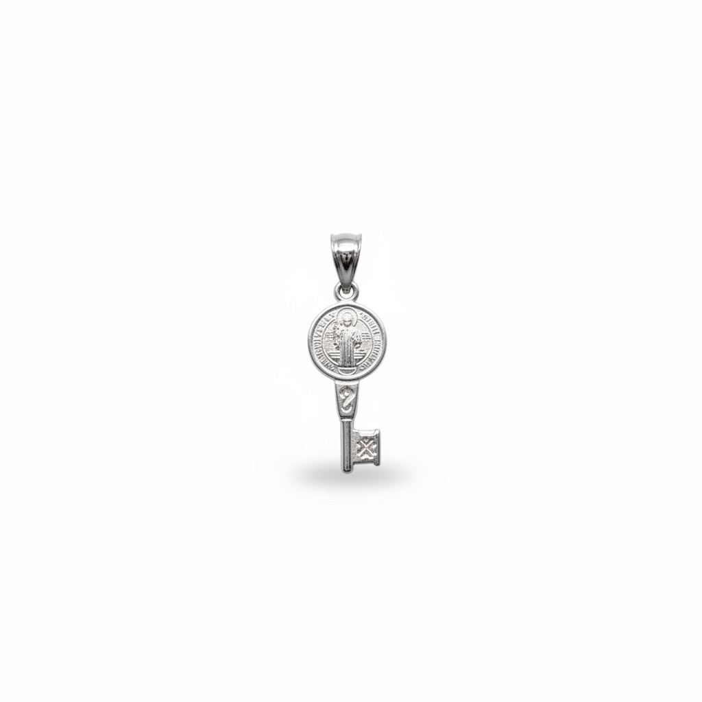 Saint Benedict Key Pendant - Sterling Silver 925 - 1.25”