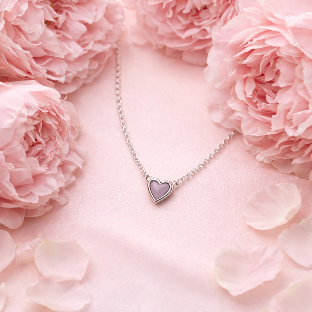 Pink Heart Necklace Sterling Silver 925