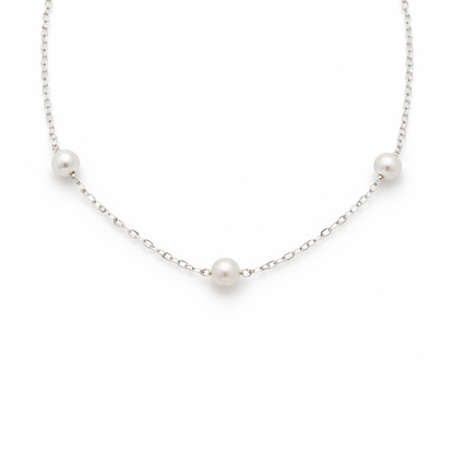 Triple Pearl  Necklace - Sterling Silver 925