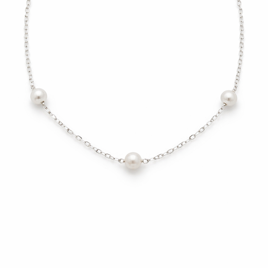 Triple Pearl  Necklace - Sterling Silver 925