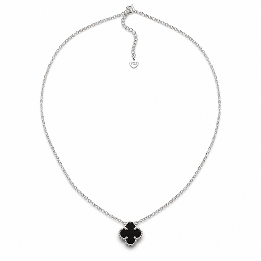 Baby Clover Ónix Necklace 925 Sterling Silver -10mm
