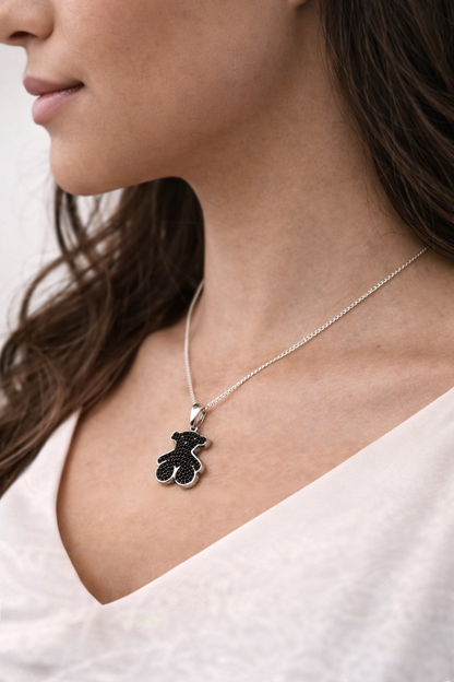 Bear Pendant with CZ- 925 Sterling silver- 0.9”