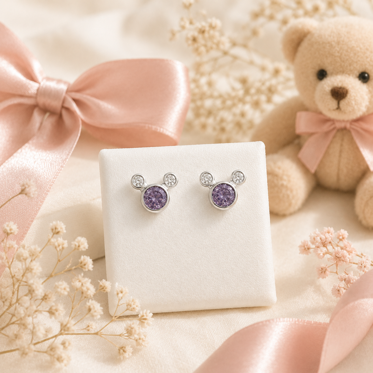 Purple Princess Crystal Stud Earrings 925 Sterling Silver - 8mm