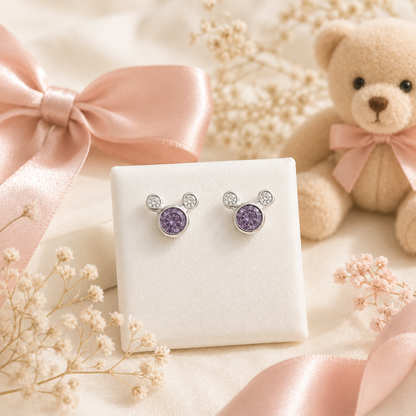 Purple Princess Crystal Stud Earrings 925 Sterling Silver - 8mm