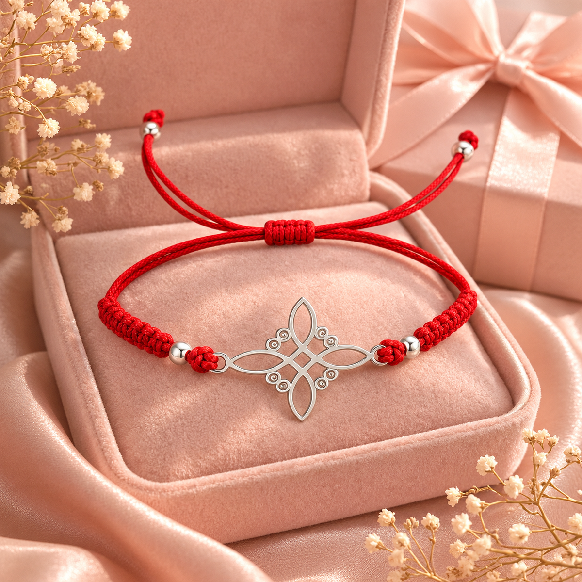 Witch’s Knot Red String Bracelet – Sterling Silver 925