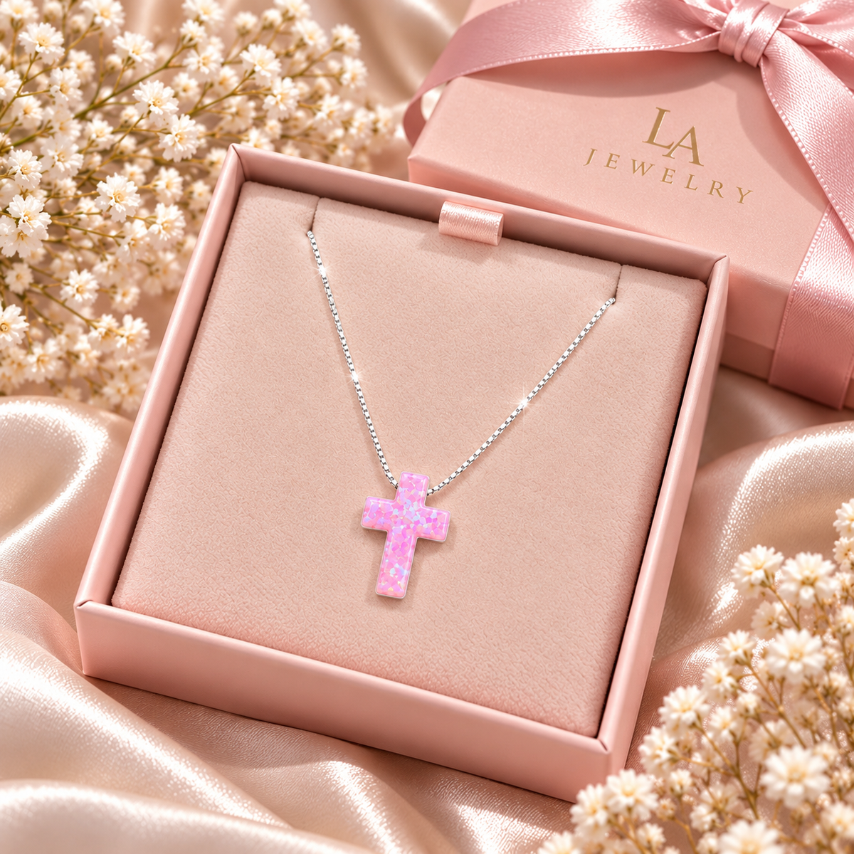 Bella Opal Cross | 925 Sterling Silver-18” - 11mm