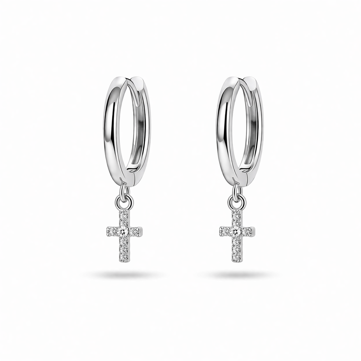 Cross Huggies  Earrings With Zc Sterling Silver 925 - 10 mm