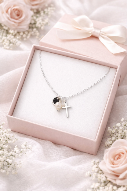 Grace & Pearl Necklace- Religious - Sterling Silver 925