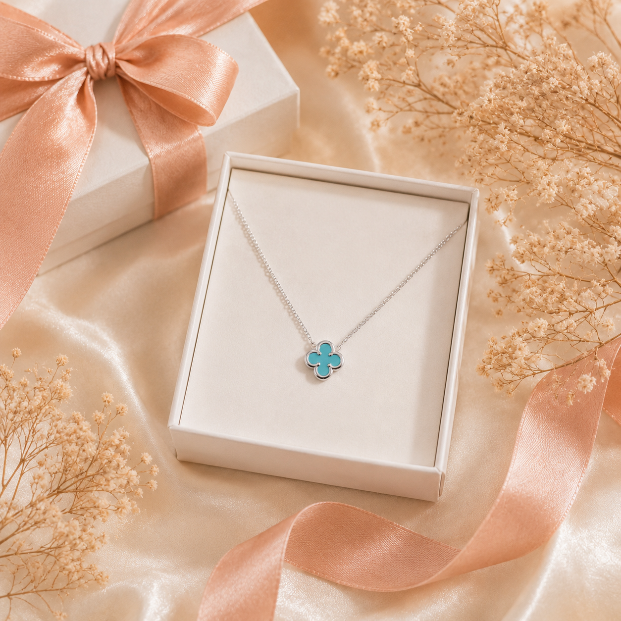 Turquoise Clover Necklace 925 Sterling Silver-10mm