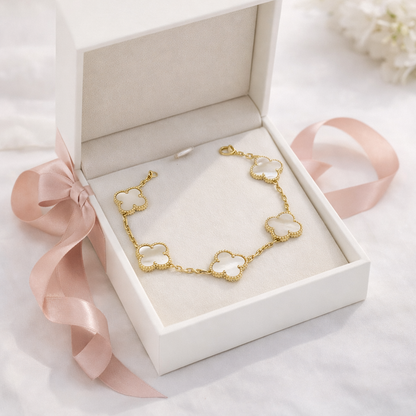 Gold Pearl Clover Bracelet - Sterling Silver 925