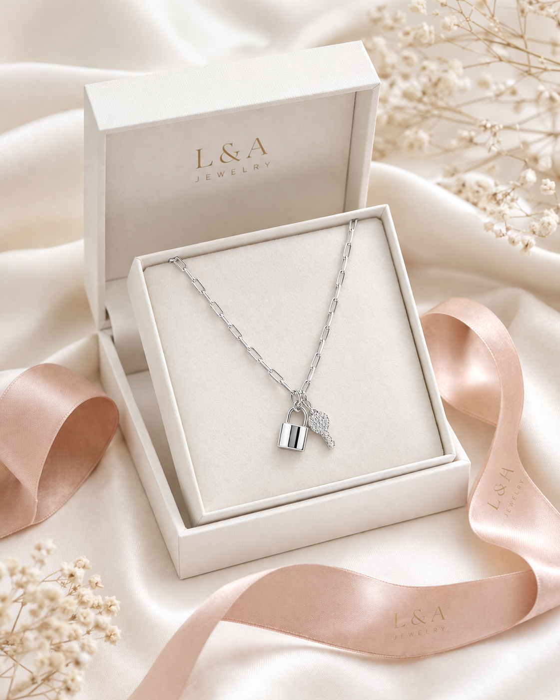 Padlock & key Necklace Sterling Silver 925 18”