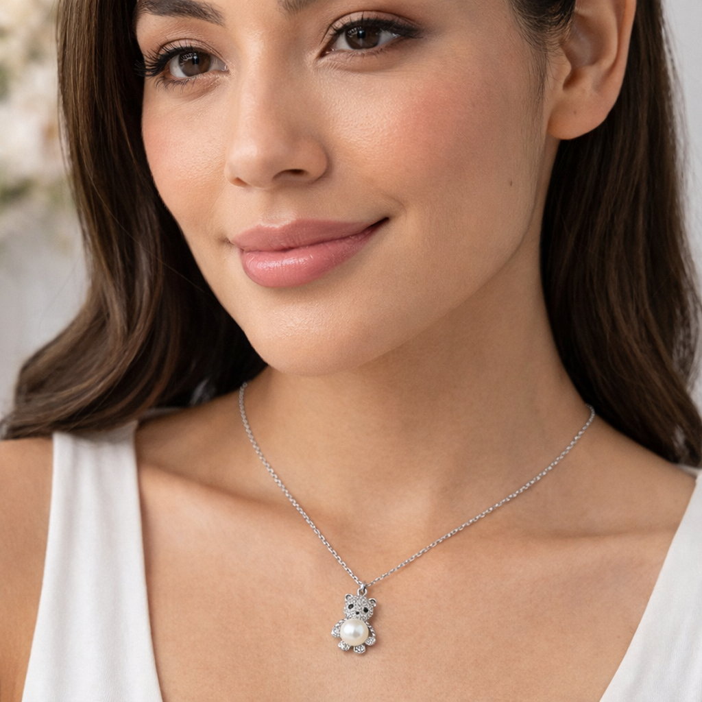 Teddy Bear Necklace Sterling Silver 925-15mm