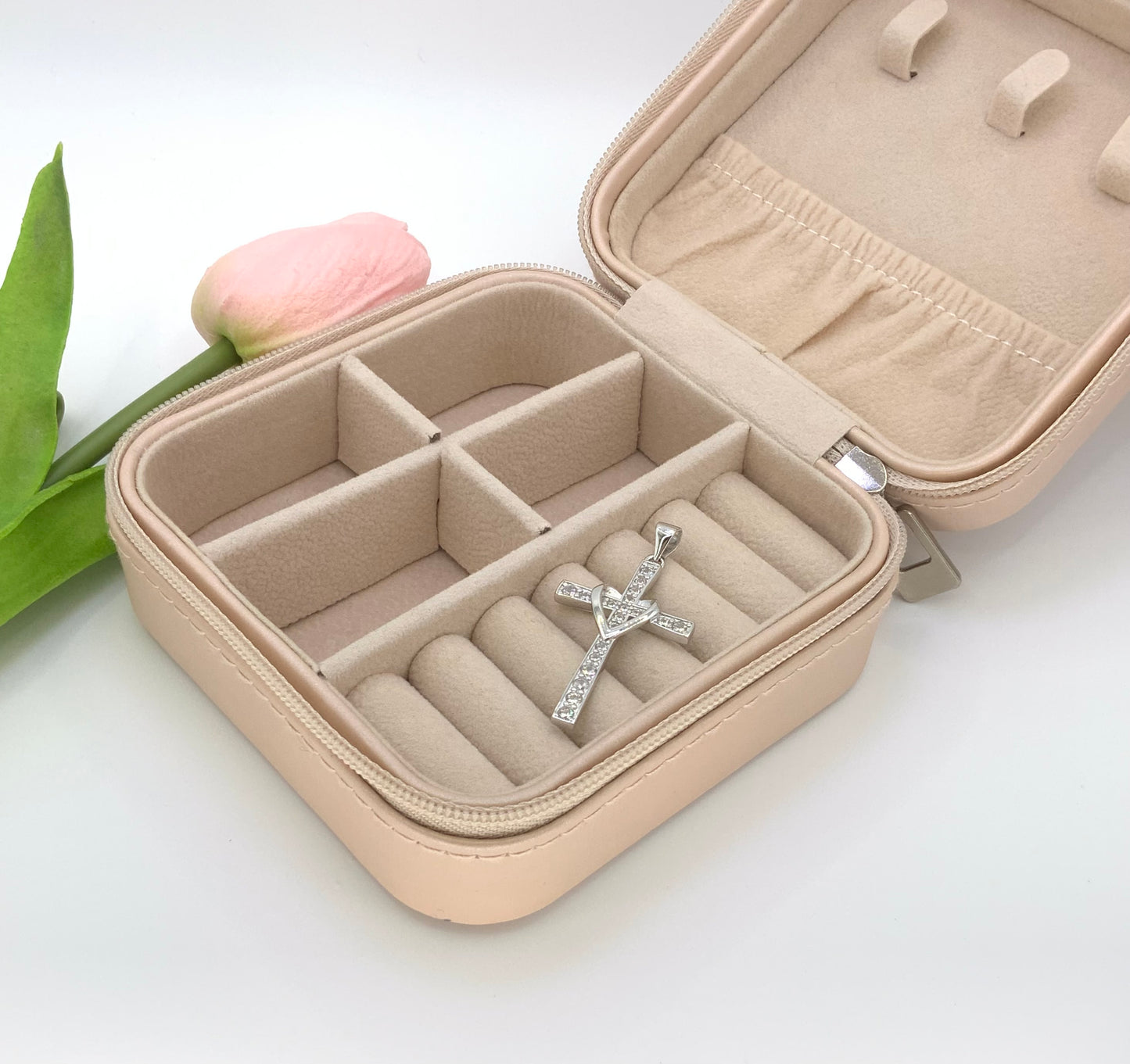 Cross with Heart Pendant -Sterling Silver 925