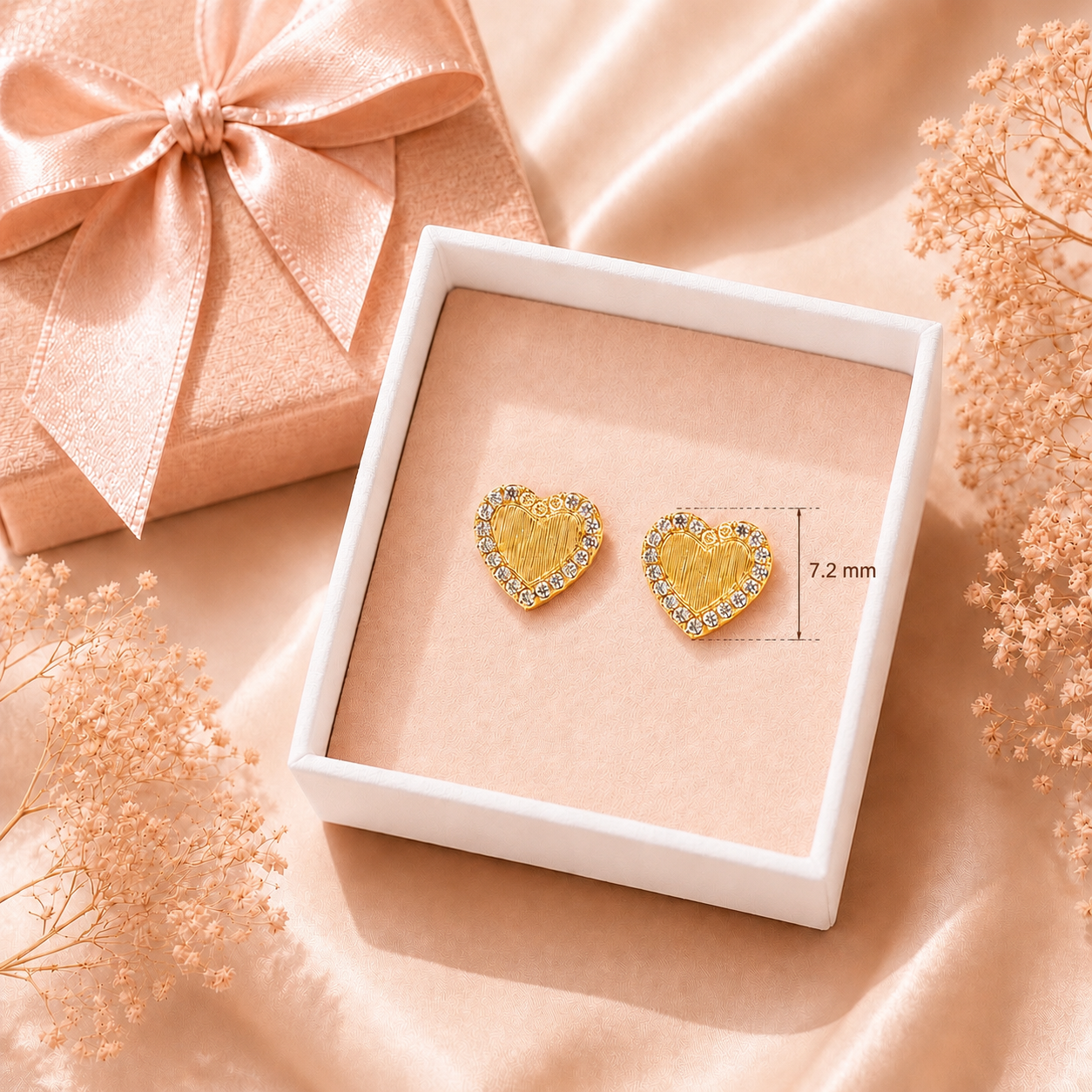 Bella Gold Heart Zirconia Earrings 925 Sterling Silver - 7.2mm