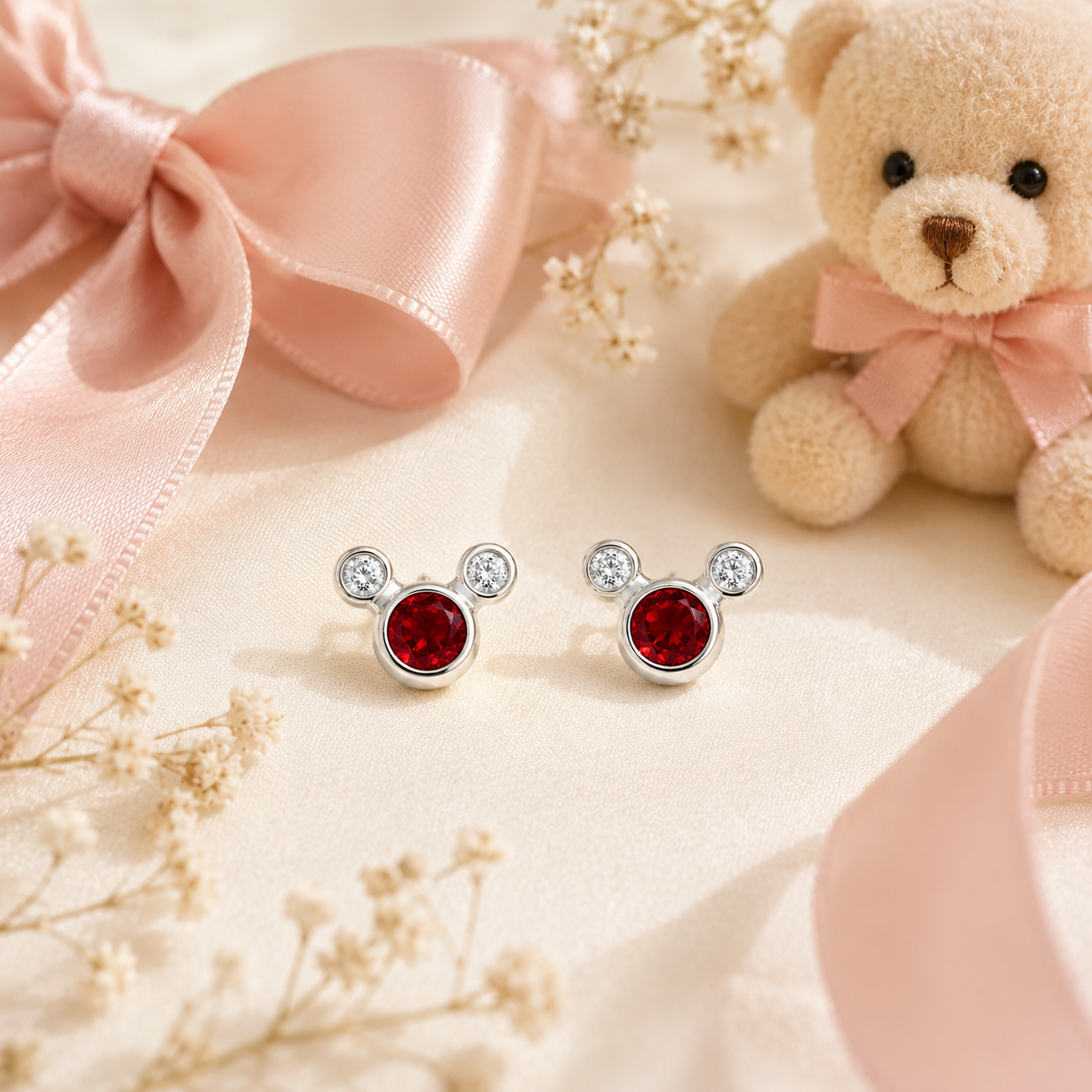 Red Princess Crystal Stud Earrings 925 Sterling Silver - 8mm