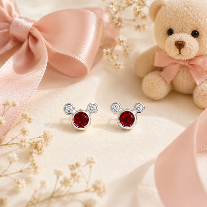 Red Princess Crystal Stud Earrings 925 Sterling Silver - 8mm