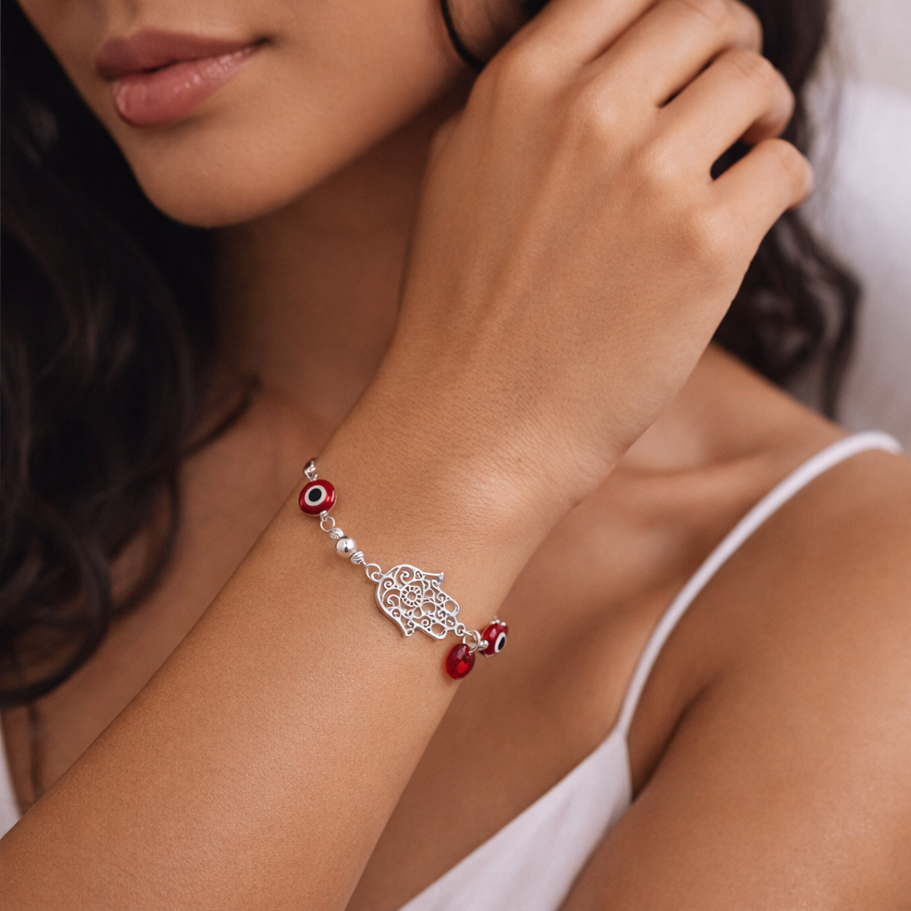 Amara Hamsa Protection Bracelet 925 Sterling Silver
