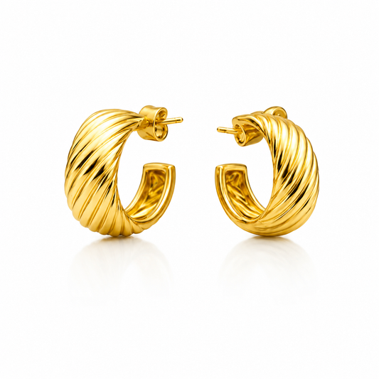 Golden Twist Hoops Earrings Sterling Silver 925