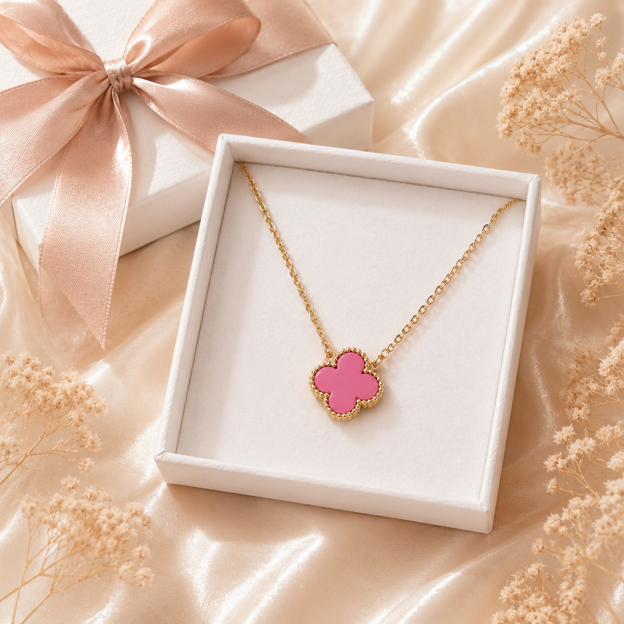 Clover Pink Necklace  - 925 Sterling Silver 14mm