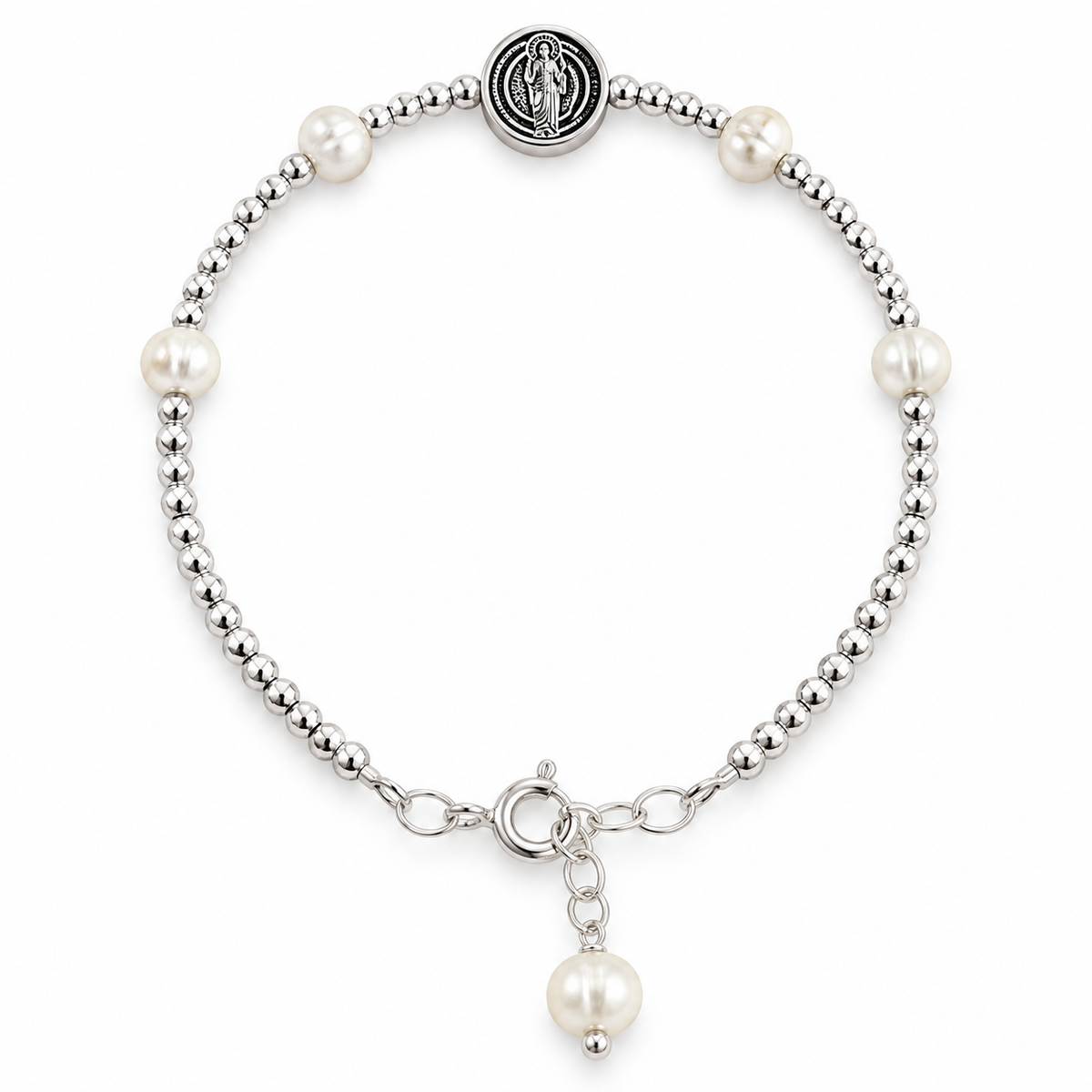✨ Divine Hope – Saint Jude Thaddeus Pearl Bracelet-Silver 925