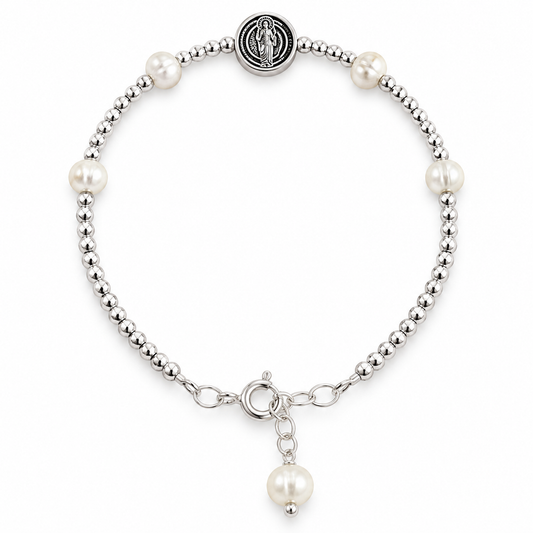 ✨ Divine Hope – Saint Jude Thaddeus Pearl Bracelet-Silver 925